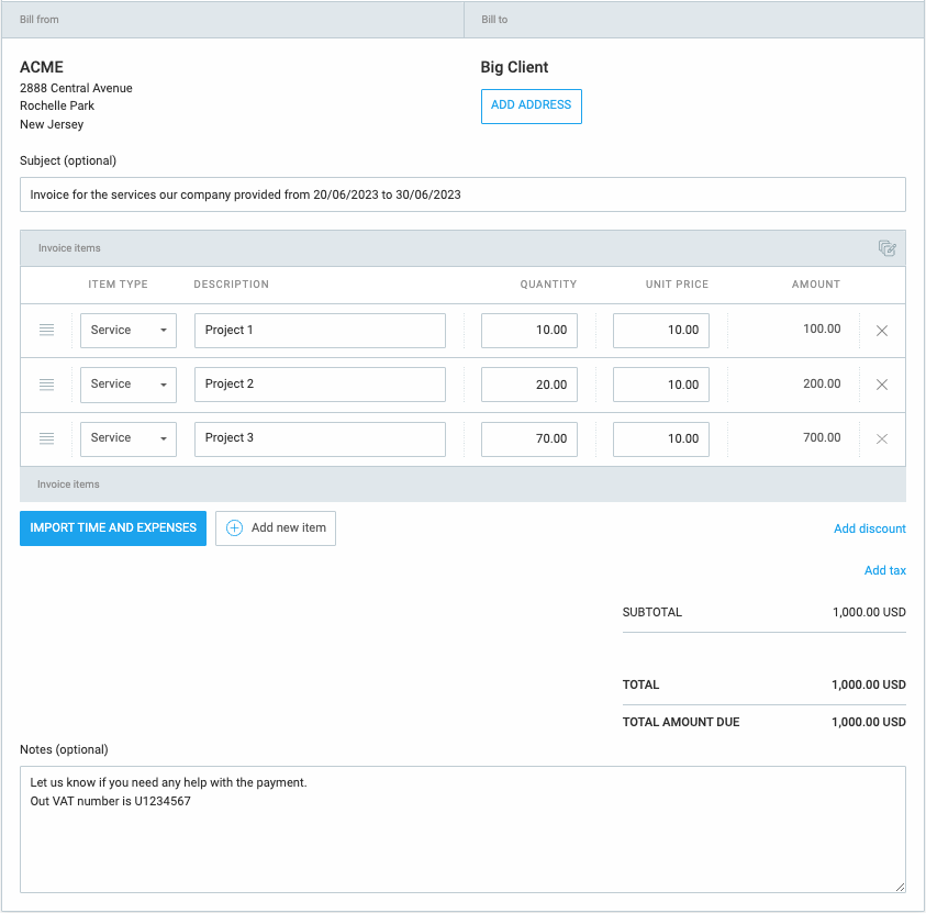 Clockify invoice