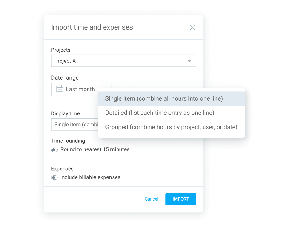 Clockify invoicing import time