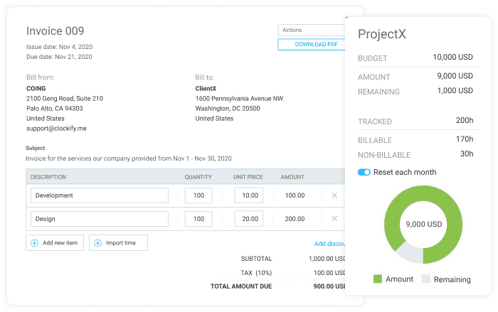 Invoice in Clockify