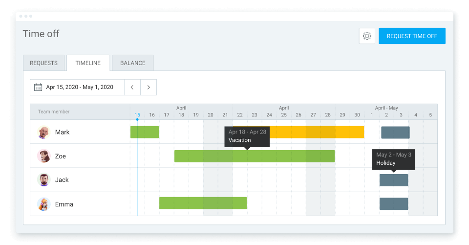 Time off timeline Clockify