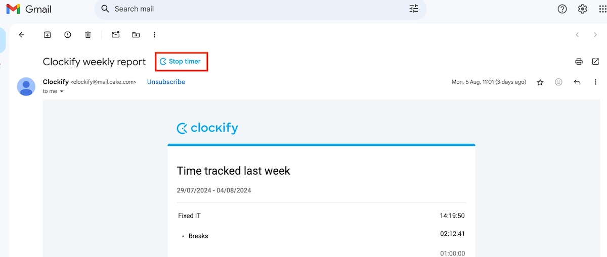 Clockify Gmail integration