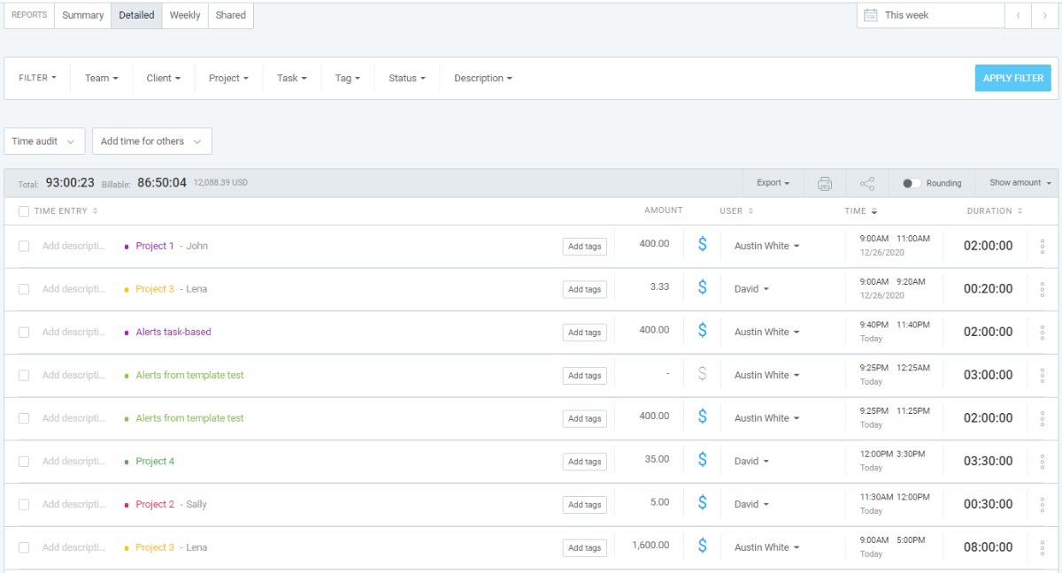 Detailed Time Tracking Report