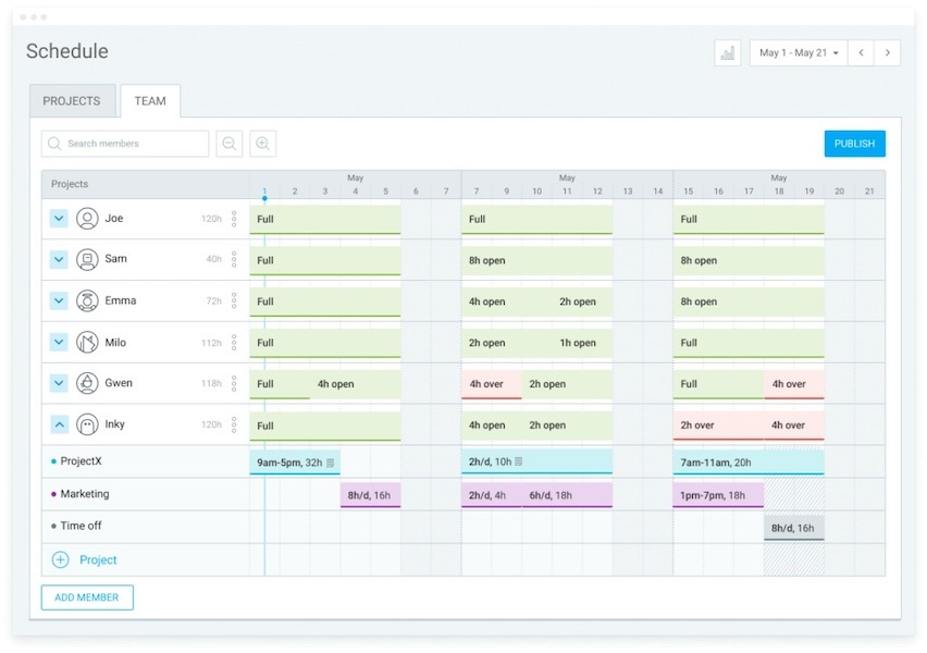 Team schedule