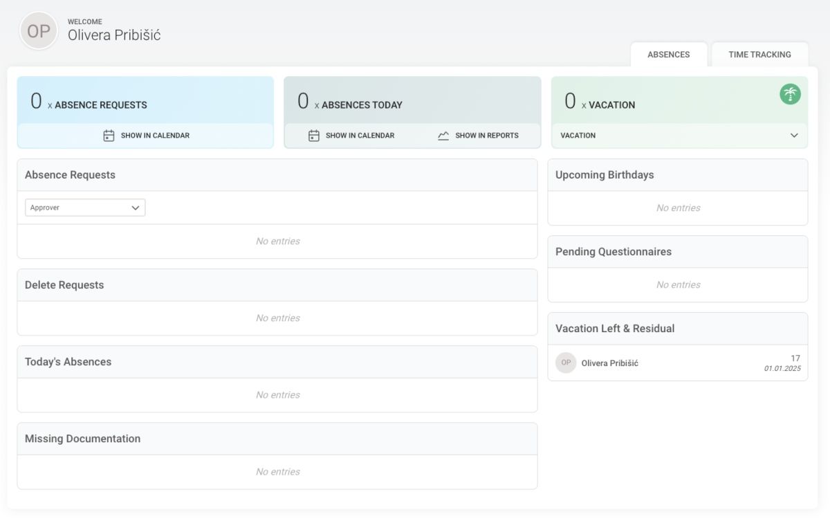 Absence.io dashboard