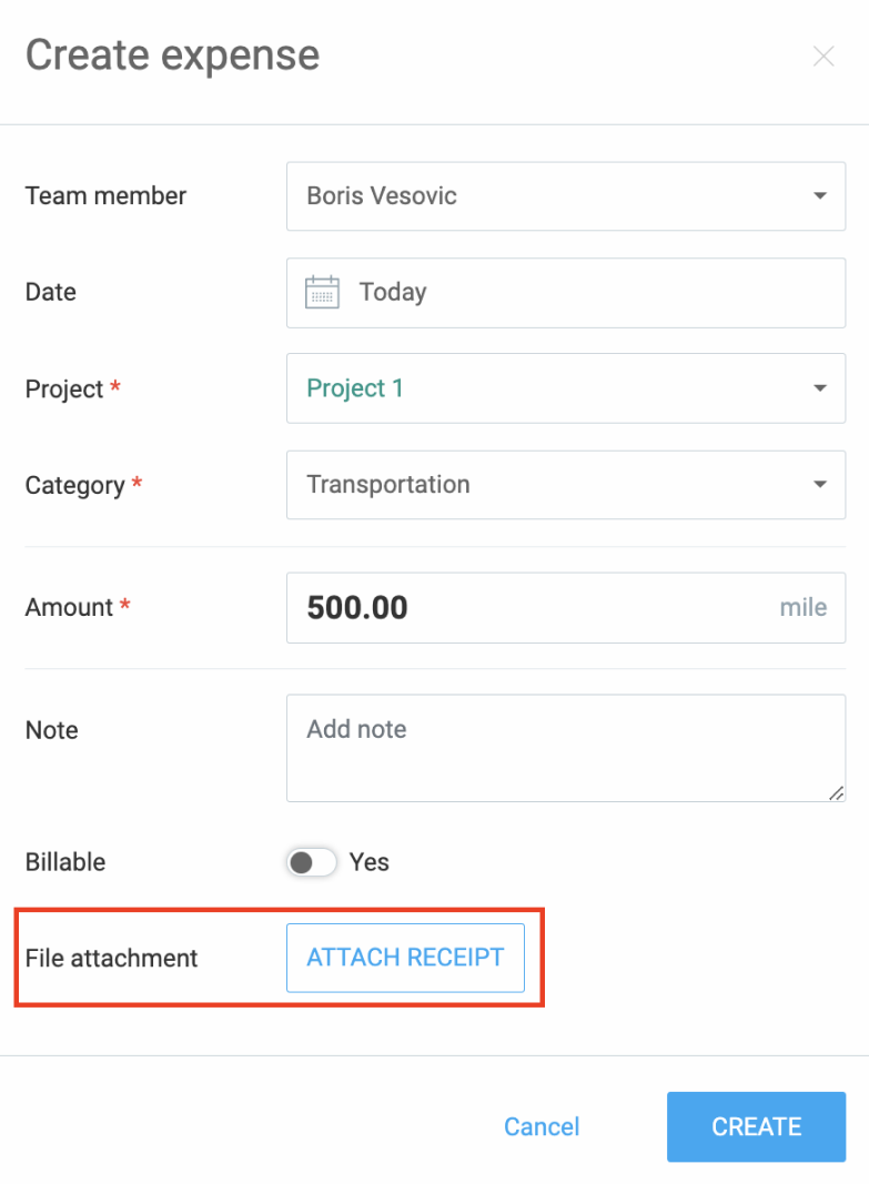 Attaching receipts to expenses in Clockify