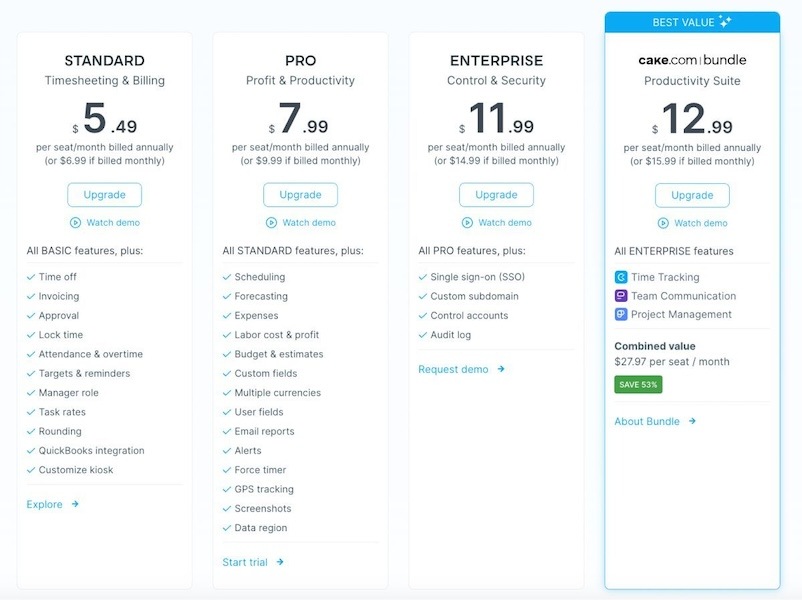 Clockify pricing