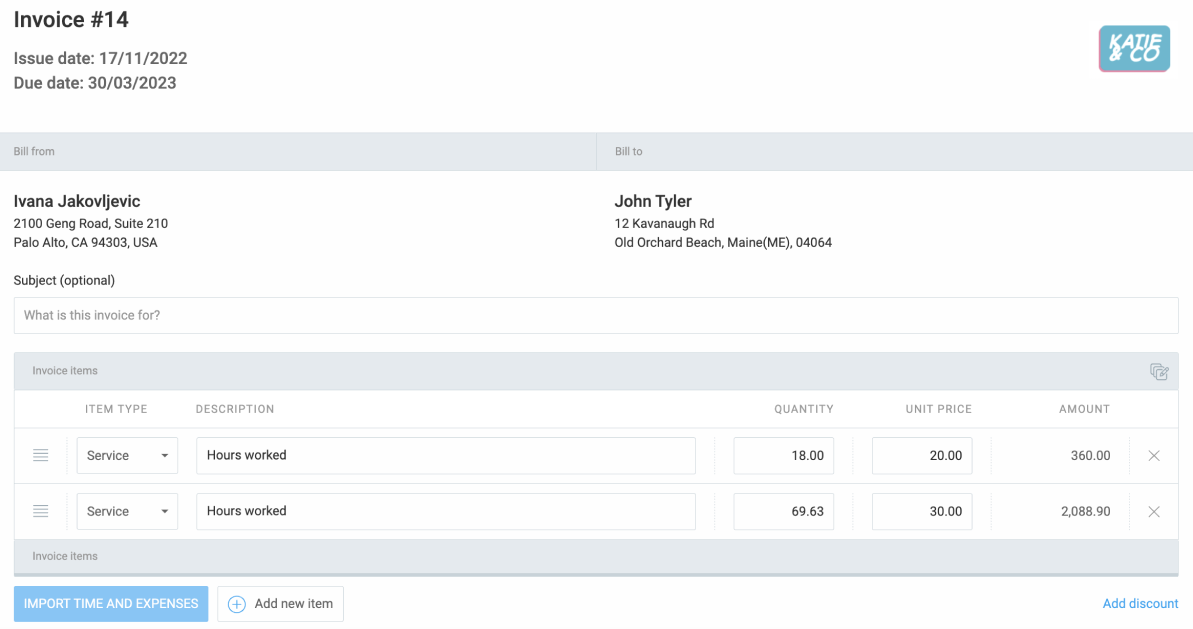 Clockify invoice