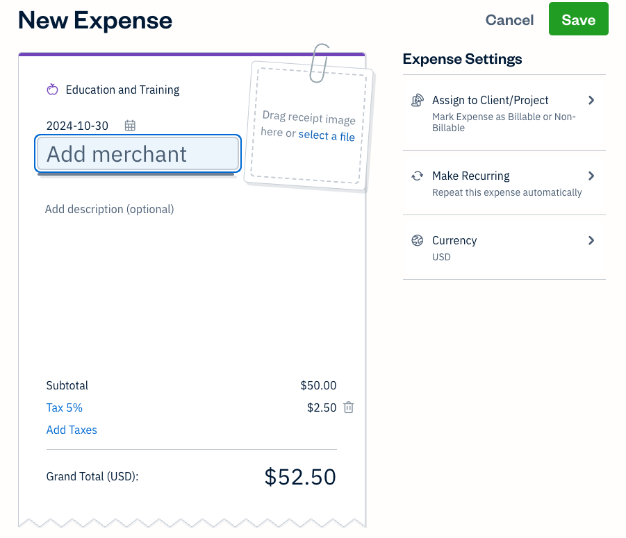 FreshBooks - Adding expenses