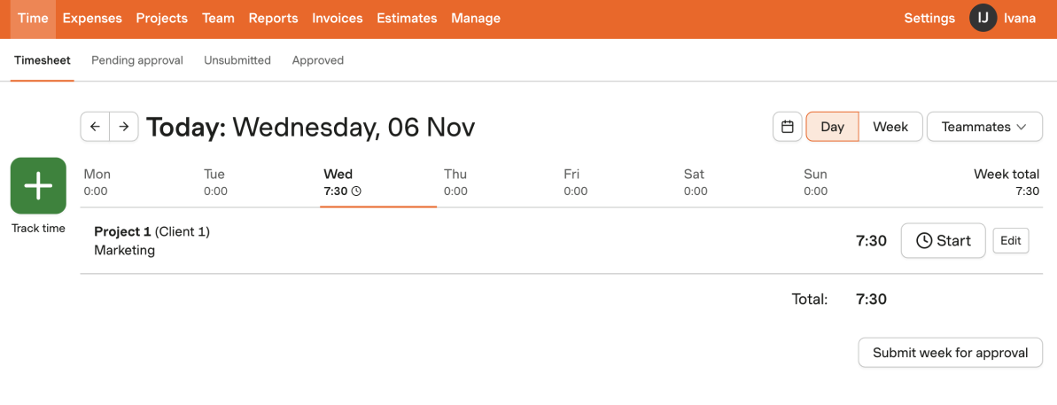 Harvest time tracker