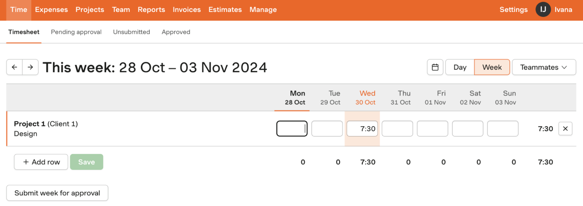 Harvest timesheets