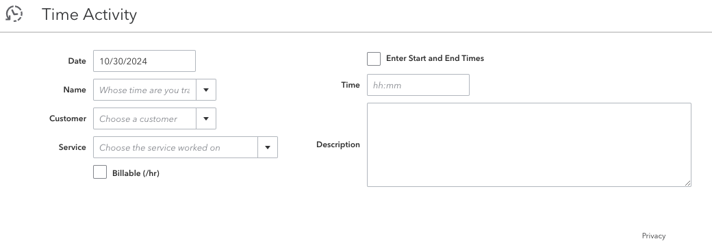 QuickBooks Online - Adding a time activity