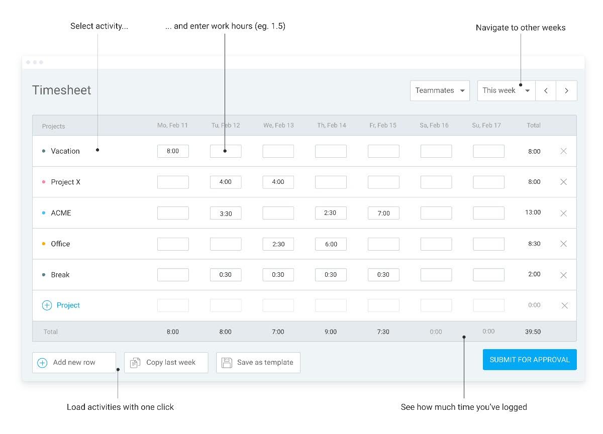 timesheets in clockify