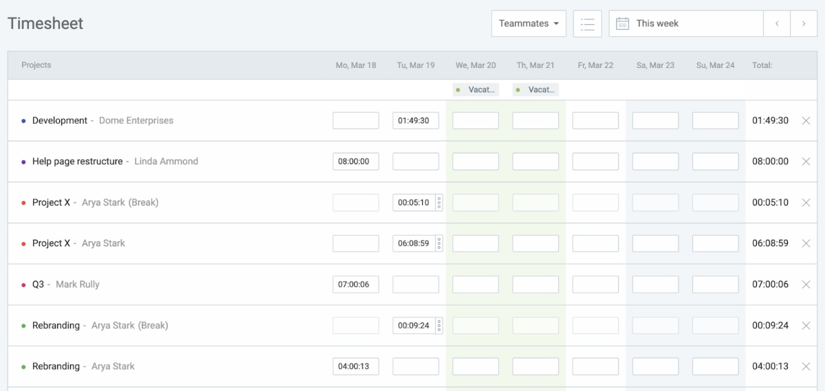 Timesheets in Clockify