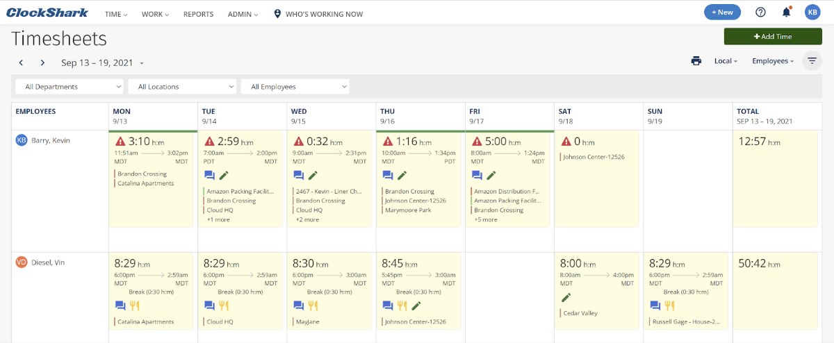 timesheets in clockshark