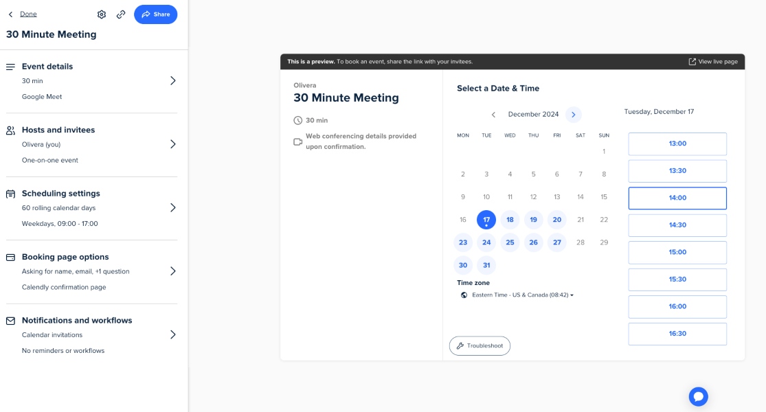 Calendly creating an event