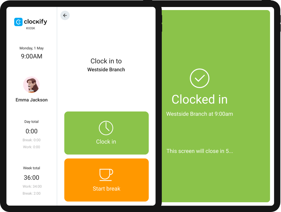 Clockify Time clock kiosk