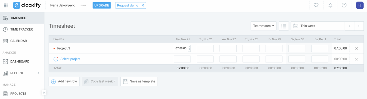 Clockify timesheets