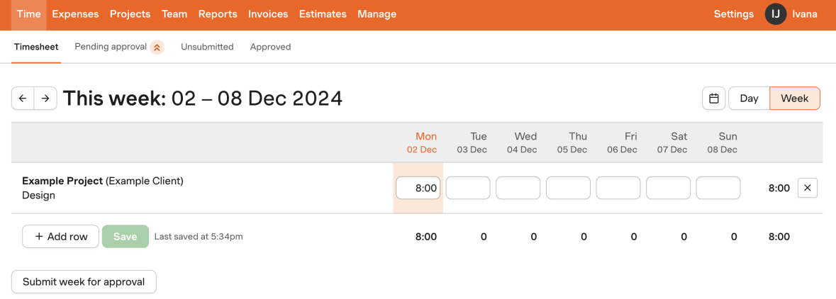 Harvest timesheets