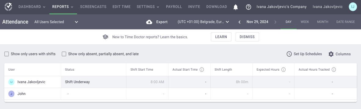 Time Doctor attendance reports