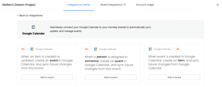 monday.com - calendar integration