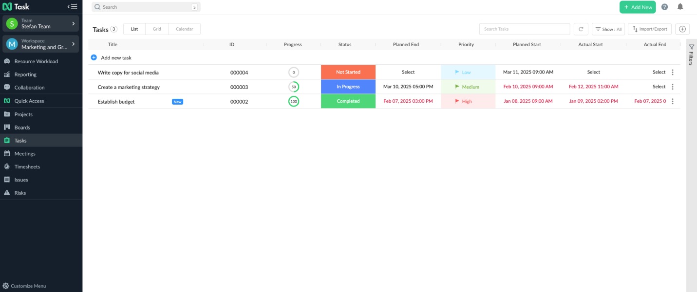 nTask - tasks