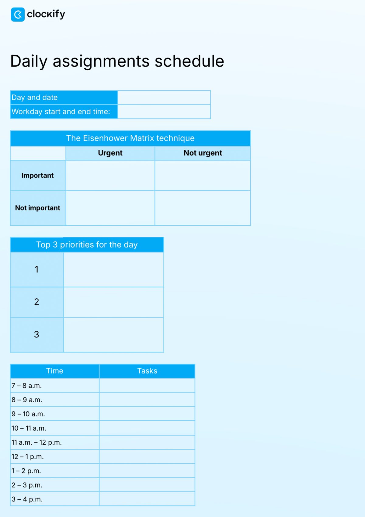 Daily assignments schedule