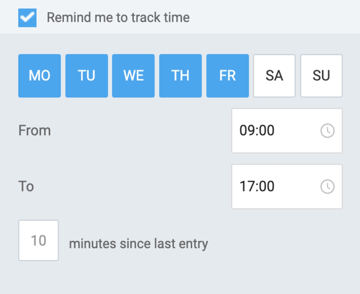 Remind me to track time option in Clockify