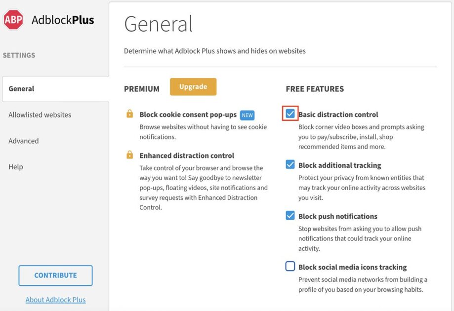 Adblock Plus customization options