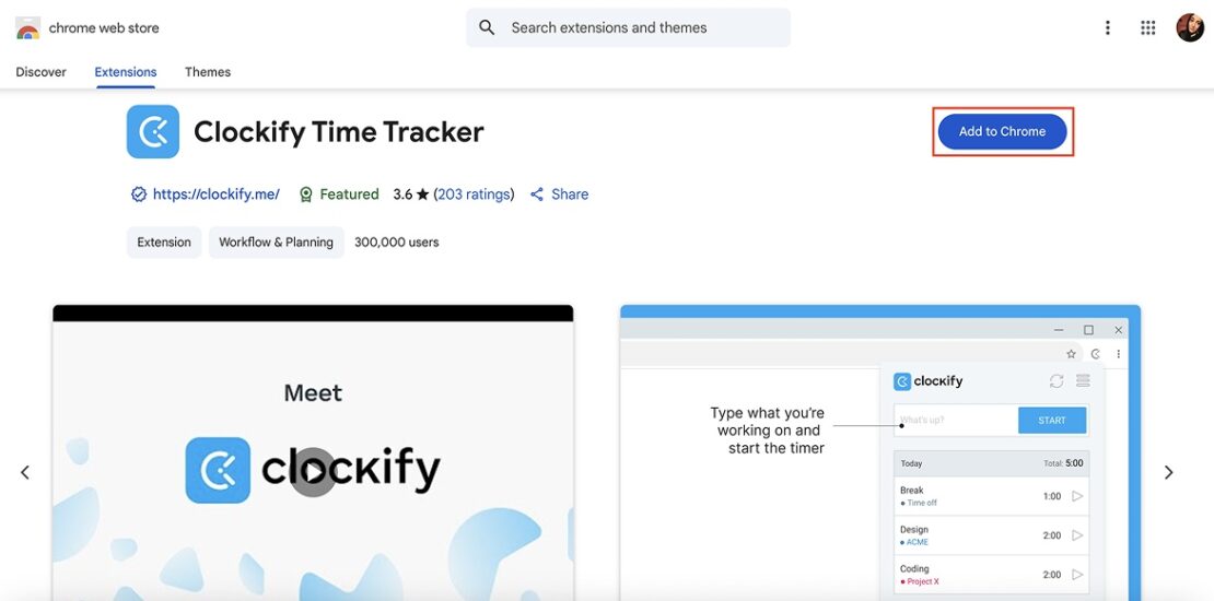 Add to Chrome button in the Chrome web store