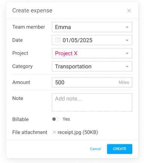 Creating an expense in Clockify