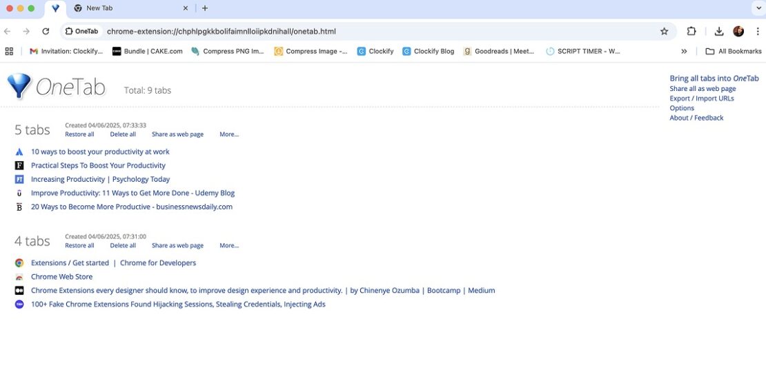 Creating tab groups in OneTab