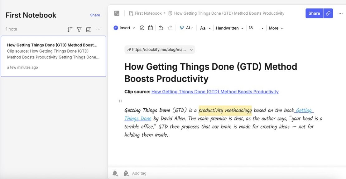 Evernote customizing notes