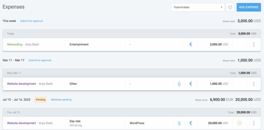 Expense tracking in Clockify