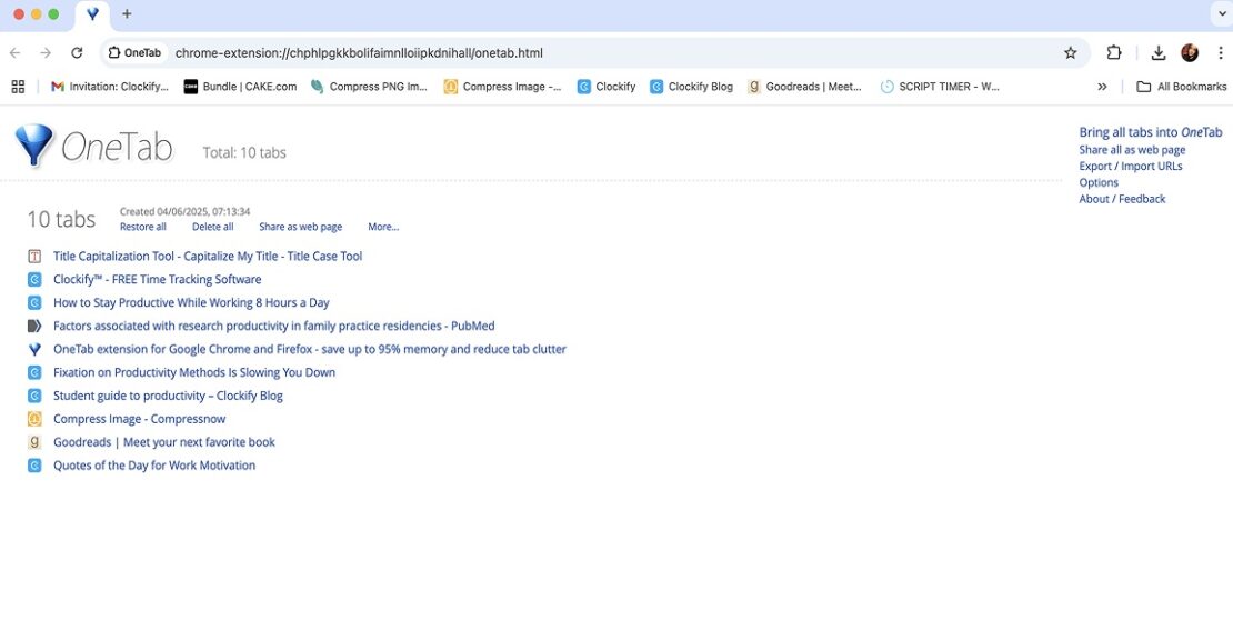 OneTab extension