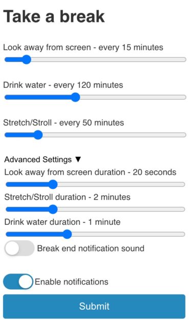 Take a Break setting break reminders
