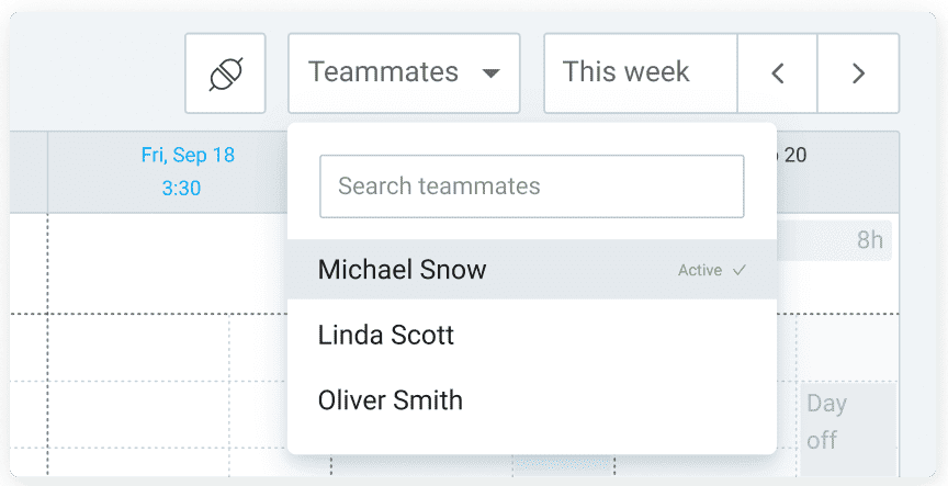 Teammate's calendar in Clockify