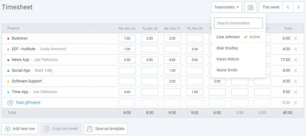 Timesheet in Clockify for best accountability