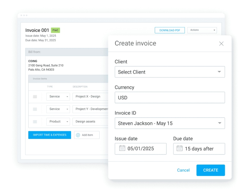 Creating an invoice in Clockify