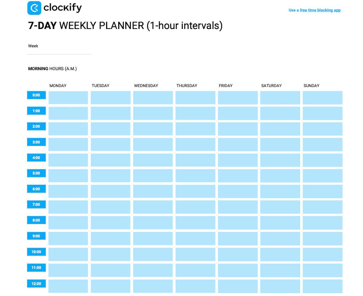 7-day weekly planner