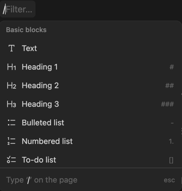 Adding a new block in Notion