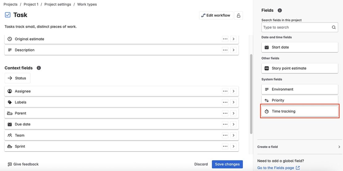 Adding a time tracking field in Jira