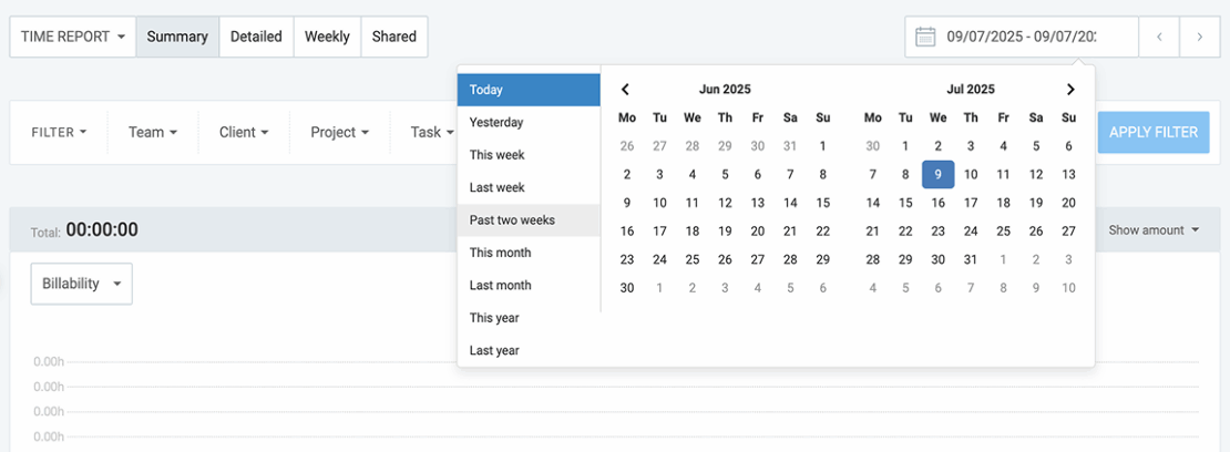 Clockify's date range picker
