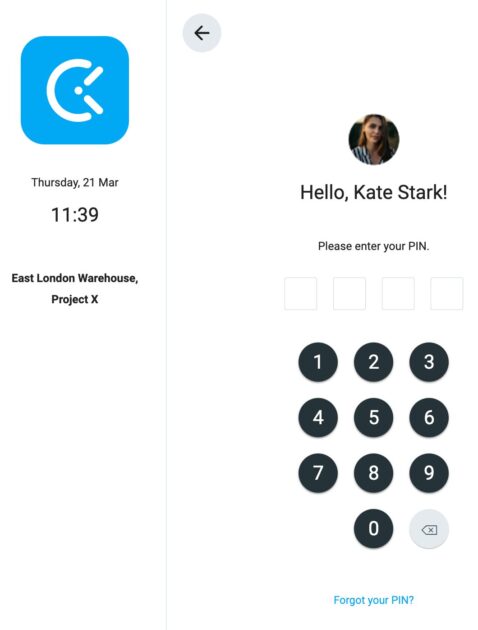 Clocking in with a personal PIN