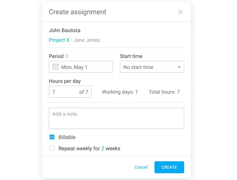 Creating an assignment in Clockify