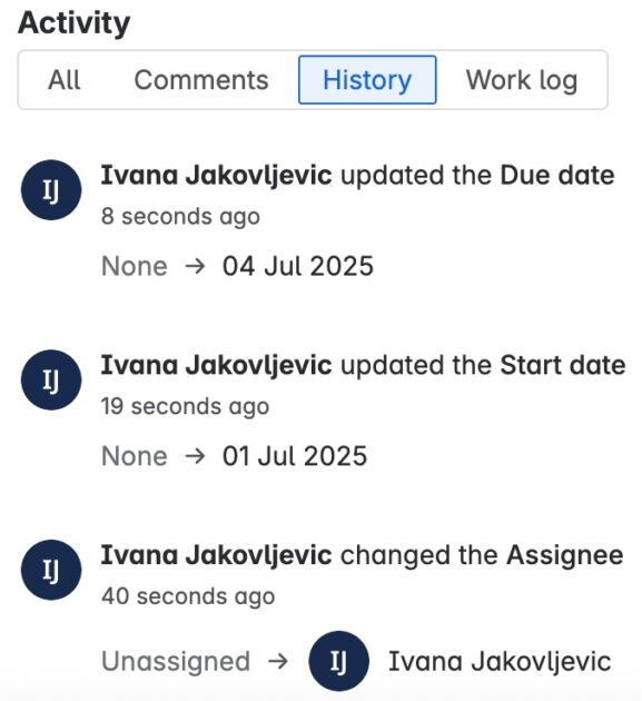 History log in Jira
