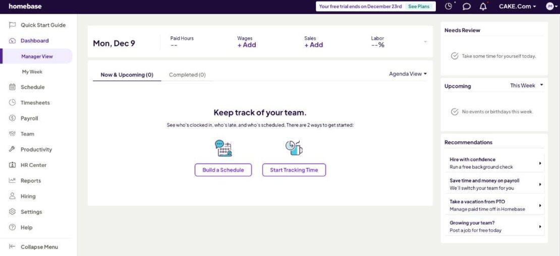 Homebase dashboard