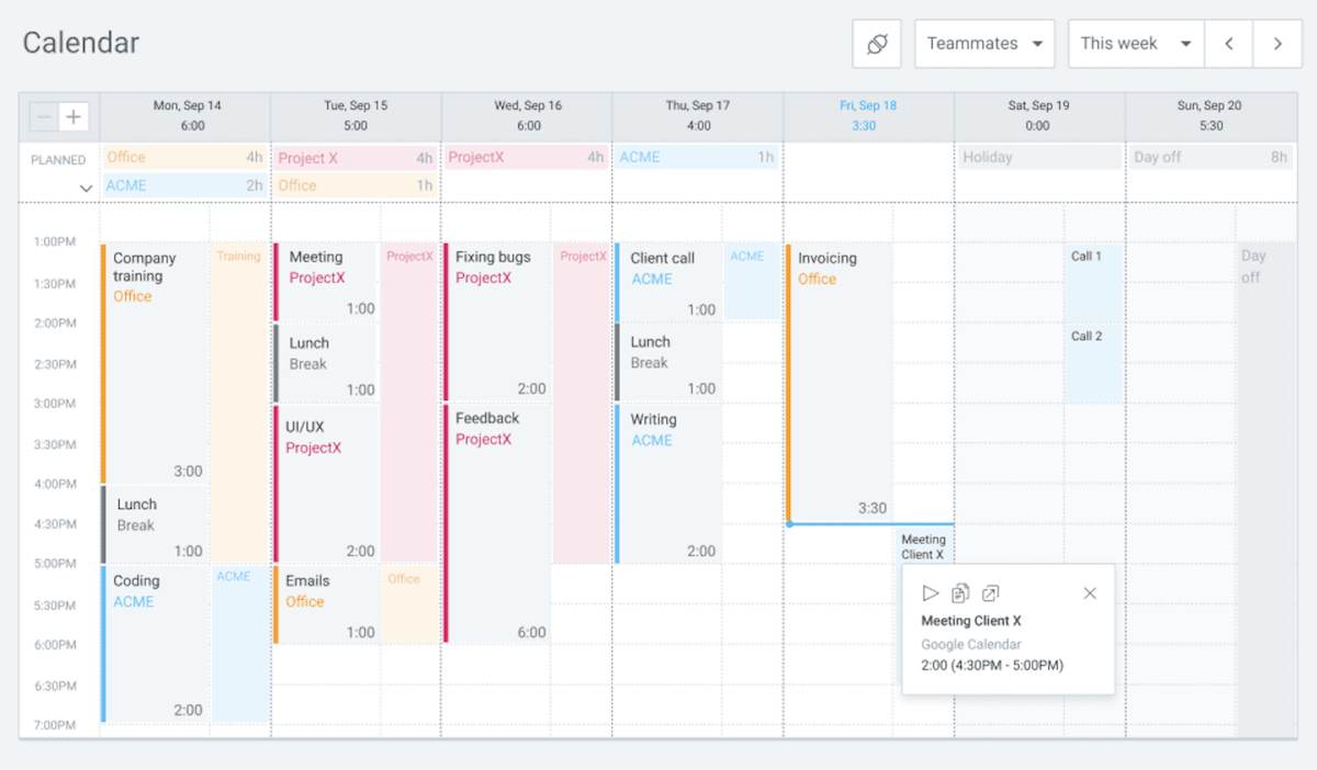 Keeping an eye on team progress with calendar view