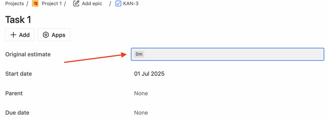Original estimate option in Jira