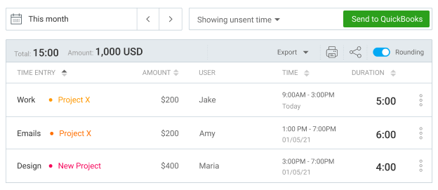 QuickBooks integration with Clockify