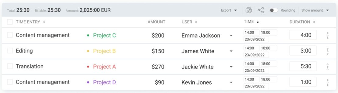 See full-time entry details in Clockify’s reports